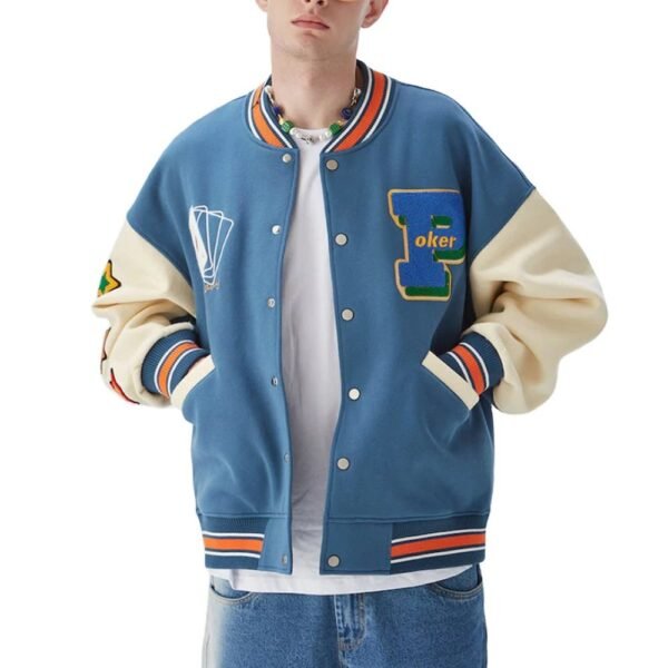 high quality printed leather sleeve casual oversized baseball jacket (copy)